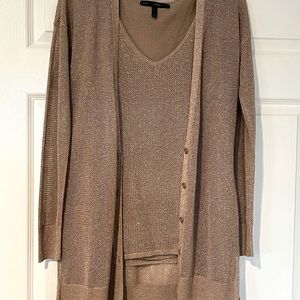White House Black Market Rose Gold Shimmer Sweater Set, Size S